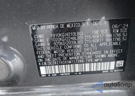 2025 Honda Hr-V 2Wd Lx z USA, uszkodzony, nr VIN 3CZRZ1H3XSM717288